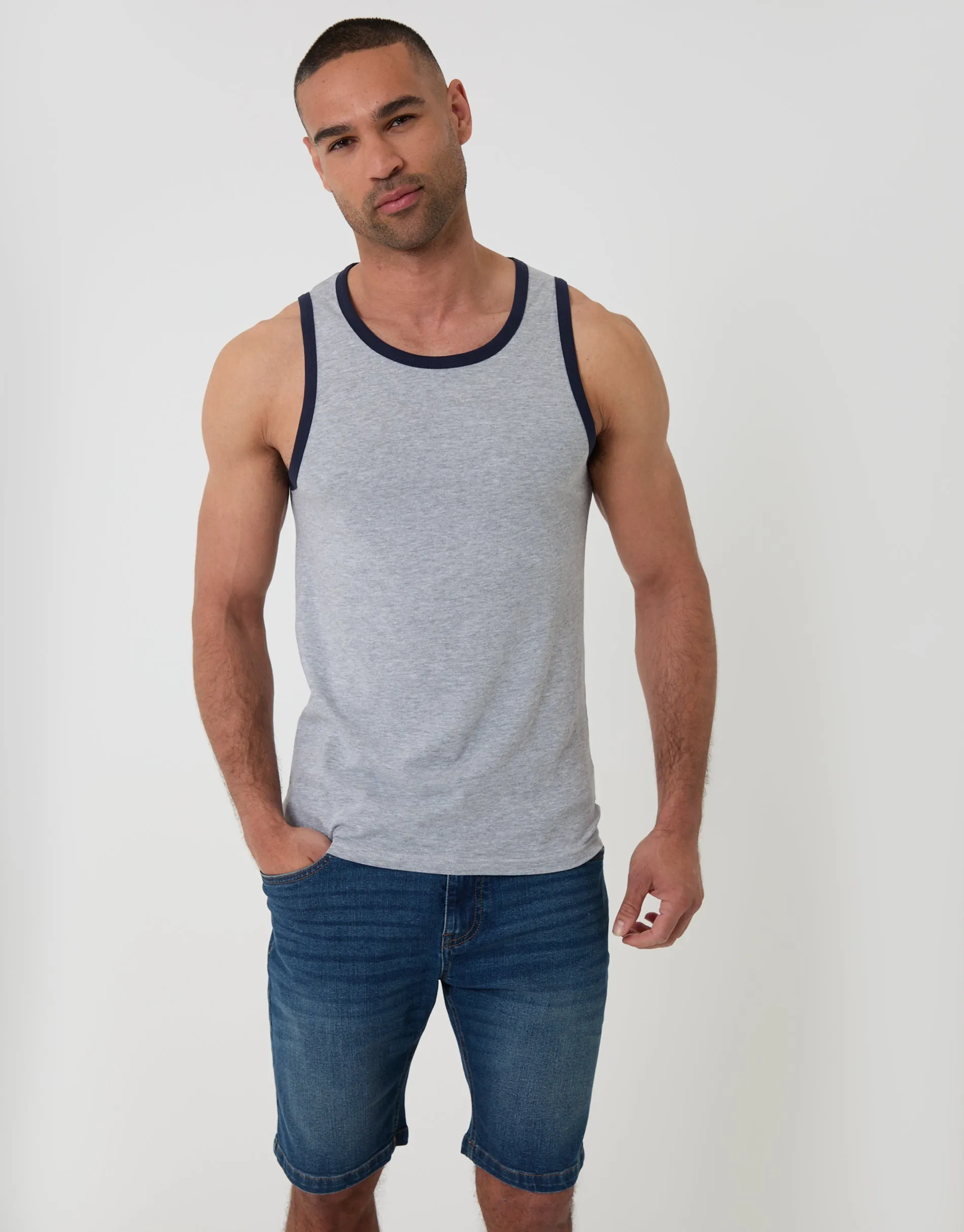 Cotton Ringer Vest in Grey Marl sold by Threadbare