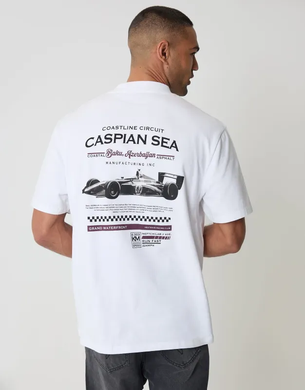 Relaxed Fit Caspian Sea Peached Cotton T-Shirt in White made by Threadbare