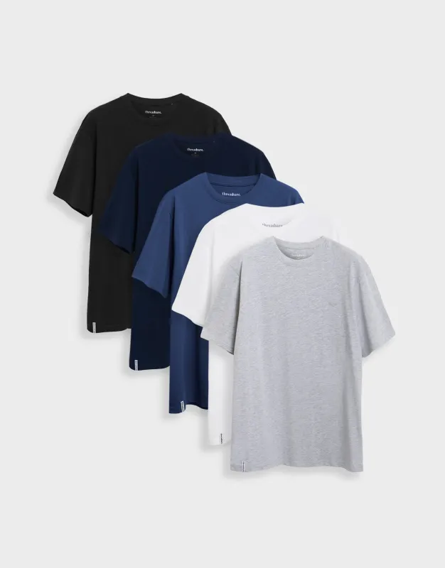 5 Pack Assorted Cotton Crew Neck T-Shirts made by Threadbare