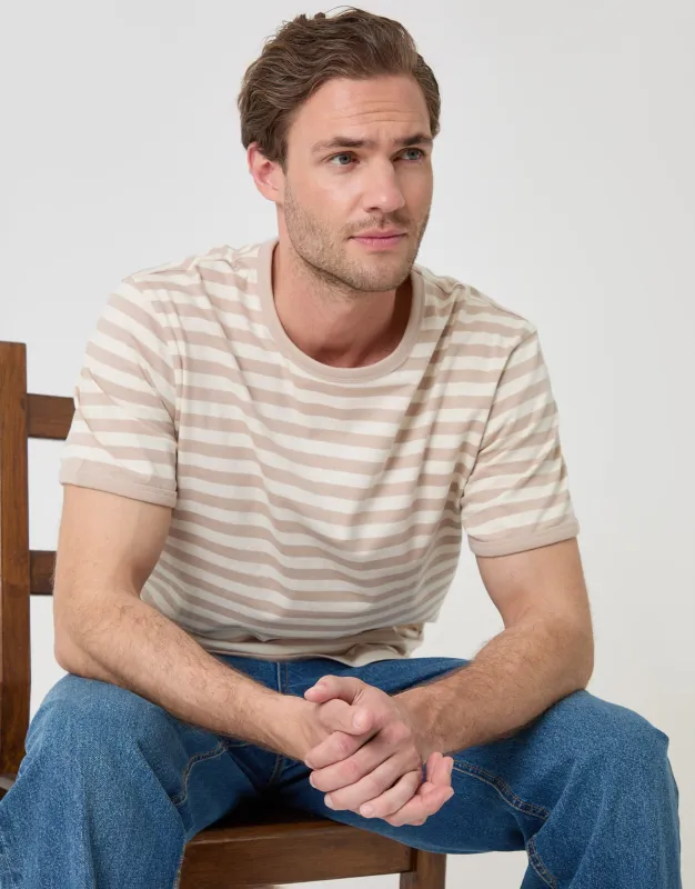 Stripe Cotton Ringer T-Shirt in Stone made by Threadbare