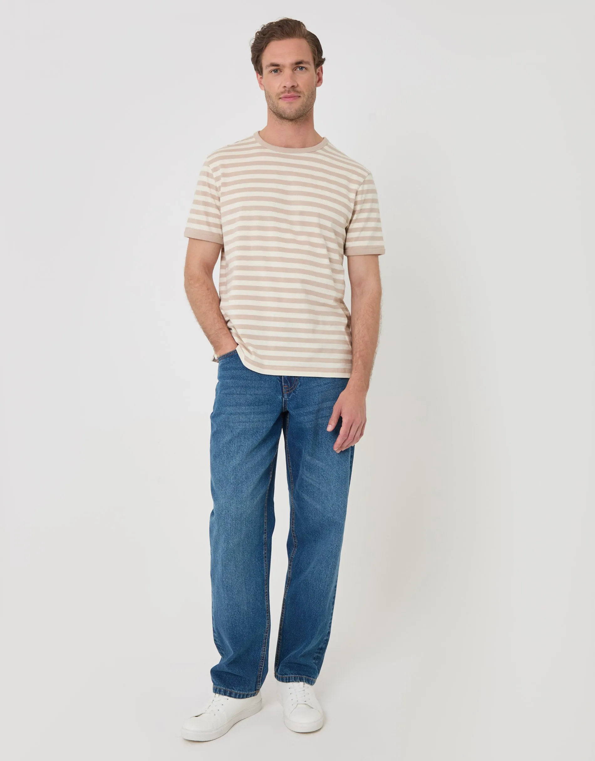 Stripe Cotton Ringer T-Shirt in Stone sold by Threadbare product image thumbnail 4