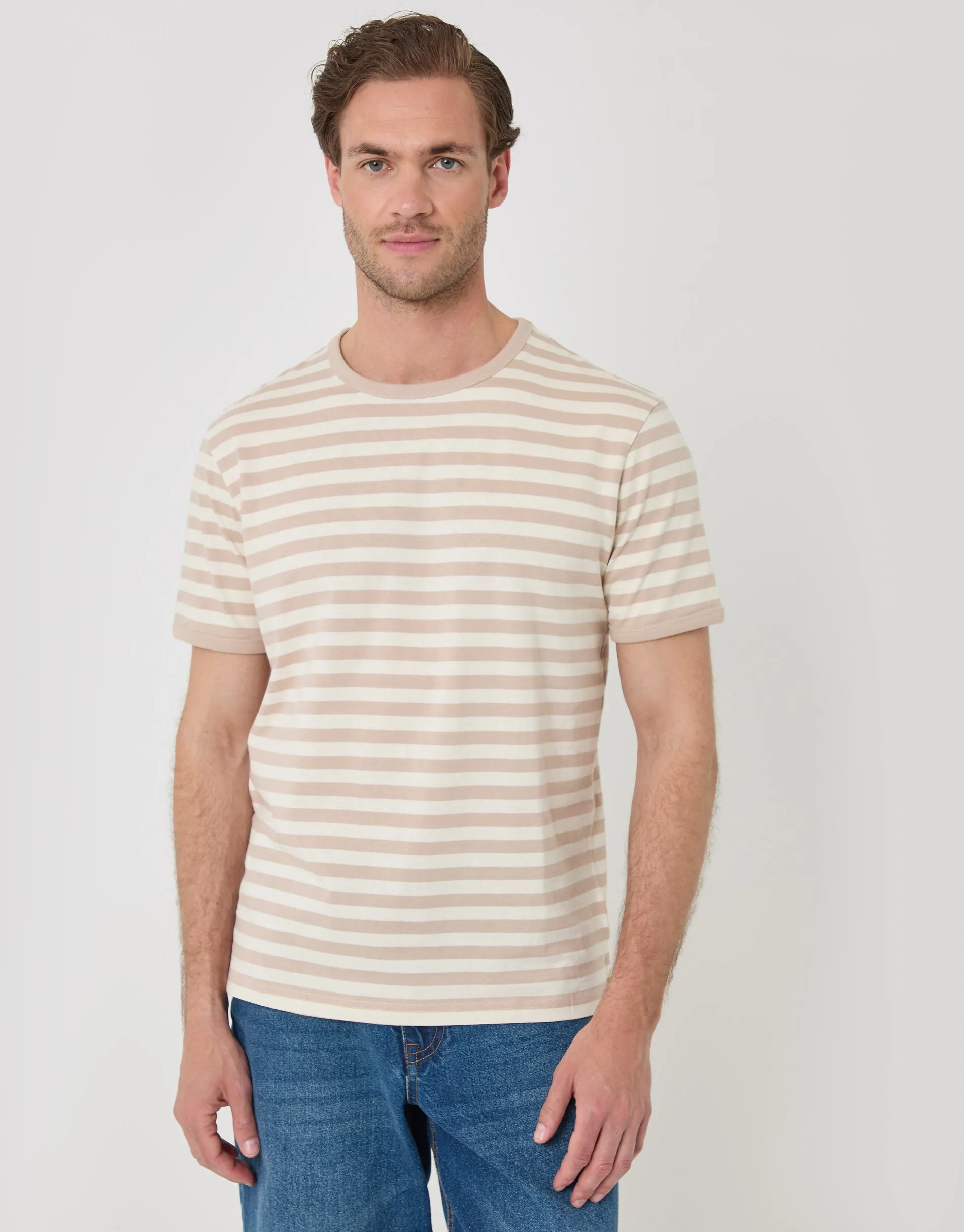 Stripe Cotton Ringer T-Shirt in Stone sold by Threadbare product image thumbnail 2