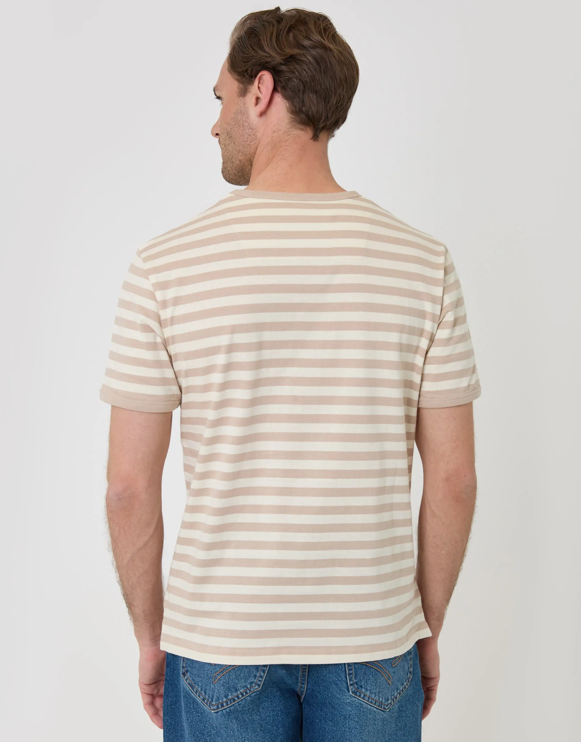 Stripe Cotton Ringer T-Shirt in Stone sold by Threadbare product image thumbnail 3