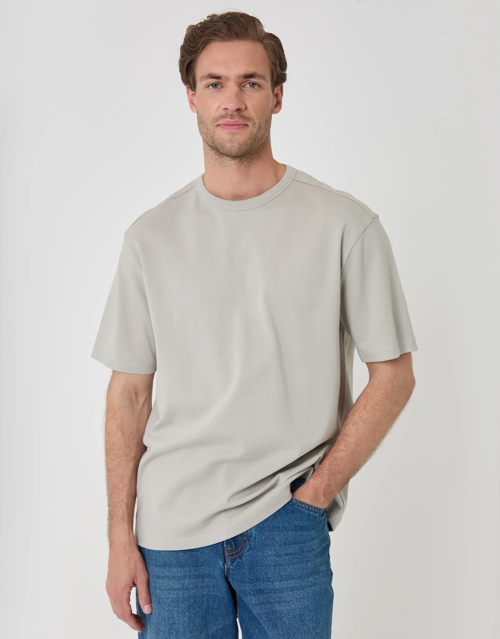 Relaxed Fit Textured Cotton T-Shirt in Grey sold by Threadbare product image thumbnail 2