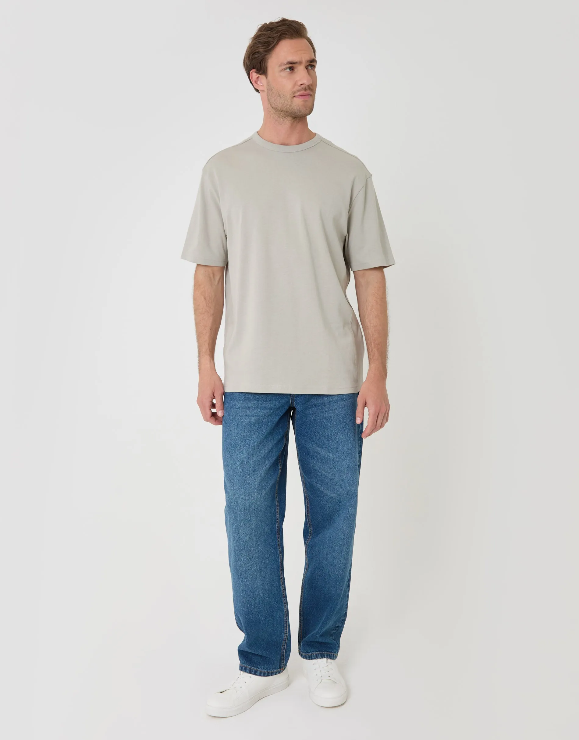 Relaxed Fit Textured Cotton T-Shirt in Grey sold by Threadbare product image thumbnail 4