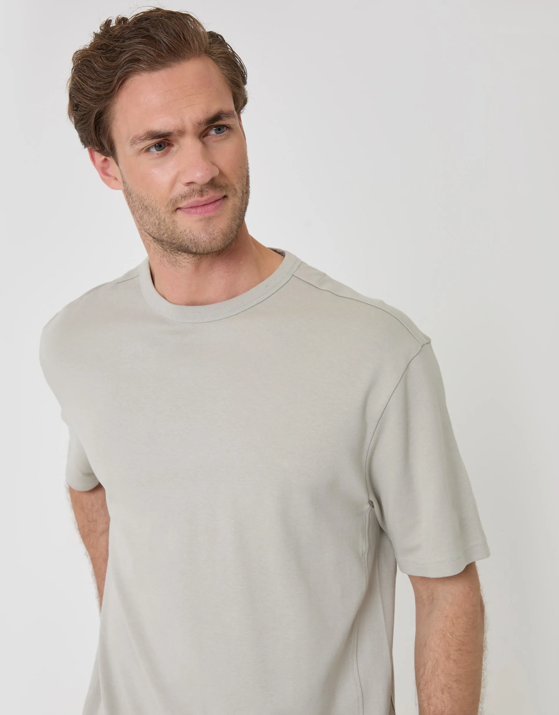 Relaxed Fit Textured Cotton T-Shirt in Grey sold by Threadbare