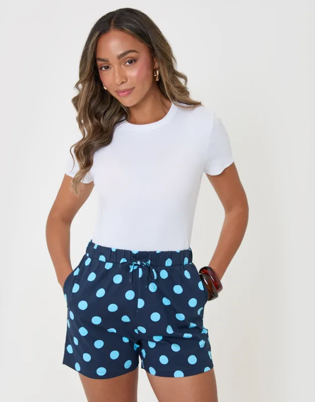 Pull On Jersey Shorts in Blue Polka Dot made by Threadbare