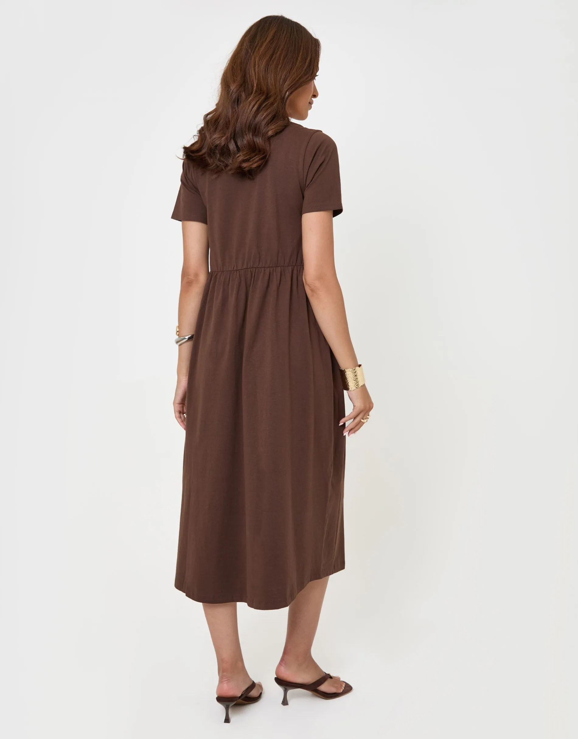 Pure Cotton Midi Smock Dress with Pockets in Chocolate Brown sold by Threadbare product image thumbnail 2