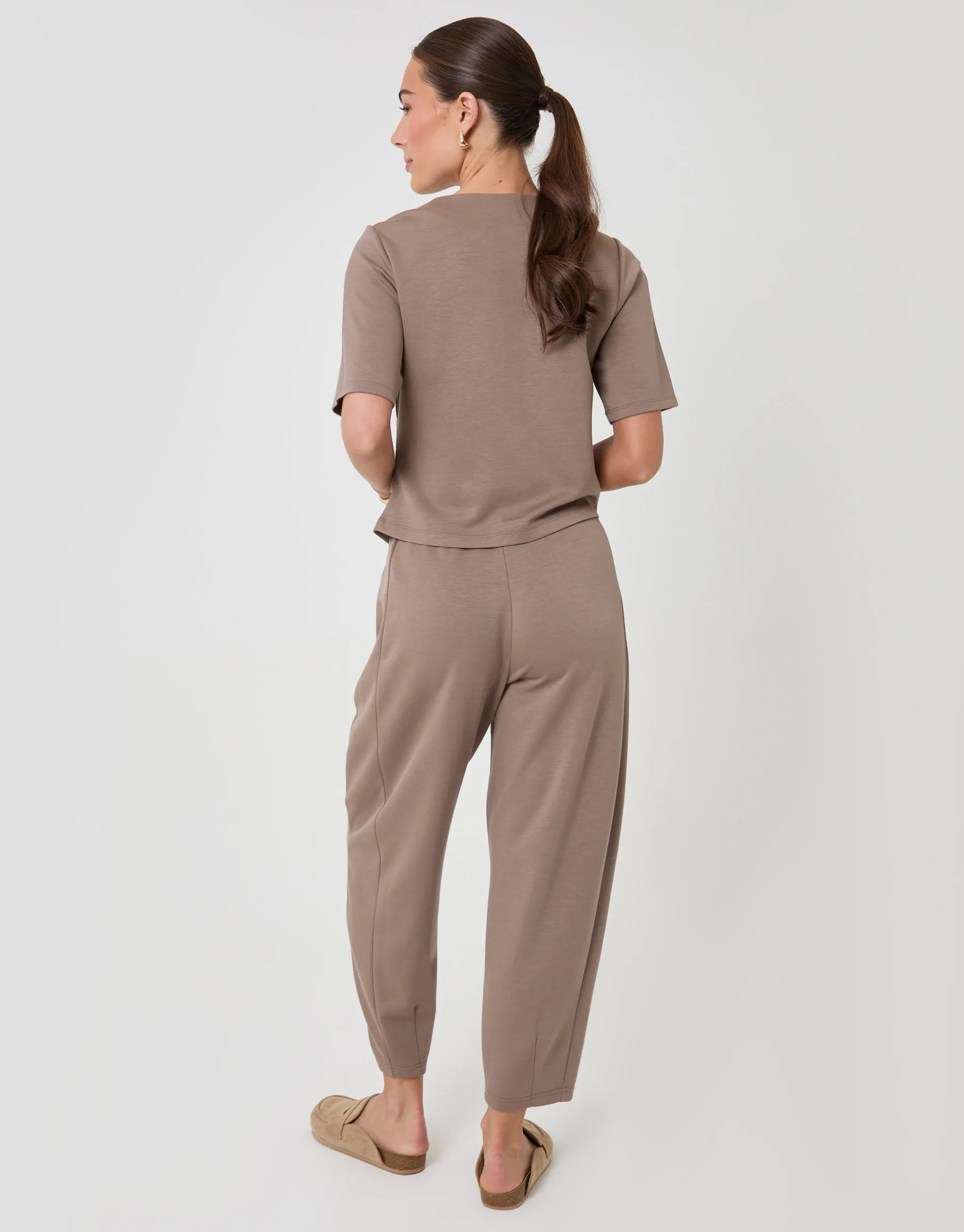 Relaxed Fit Knot Detail Top & Barrel Leg Trousers Set in Mink Brown sold by Threadbare product image thumbnail 3