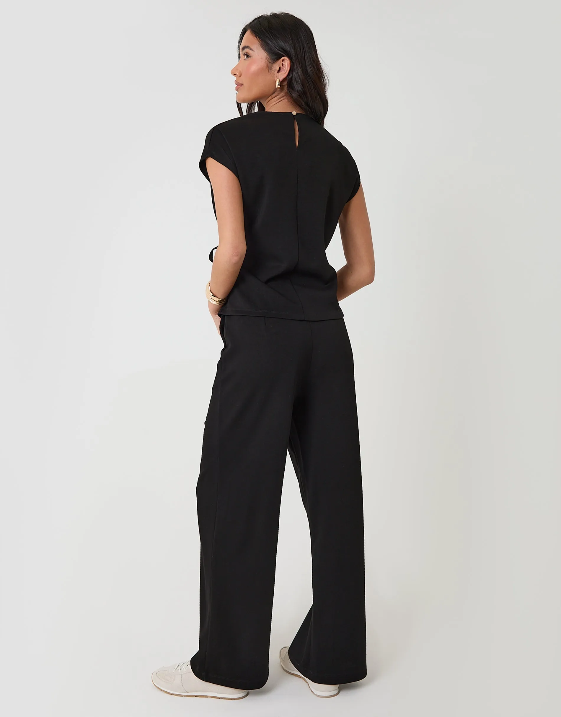 Relaxed Fit Tie Top & Wide Leg Trousers Set in Black sold by Threadbare product image thumbnail 2
