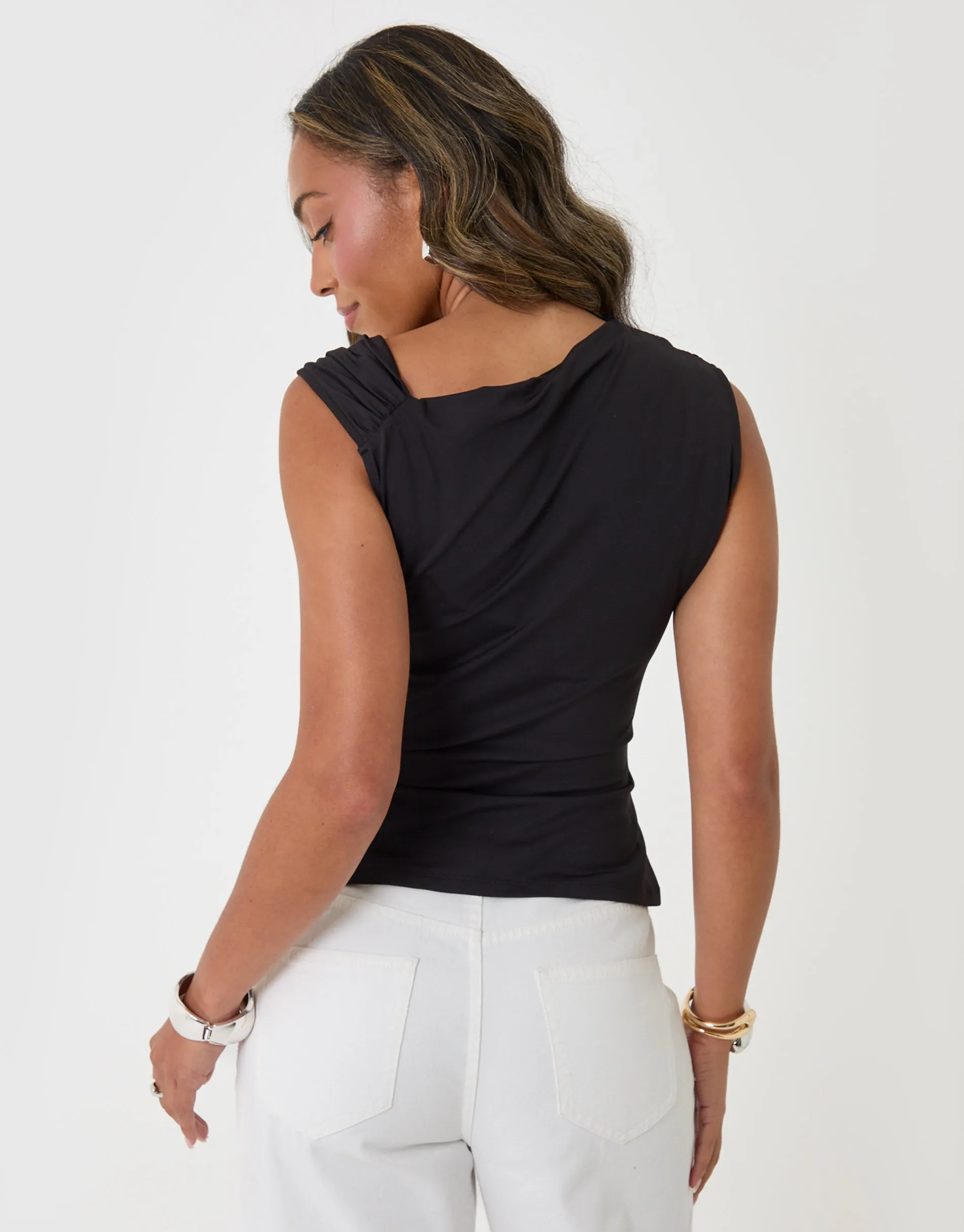 Asymmetric Draped Vest in Black sold by Threadbare product image thumbnail 2