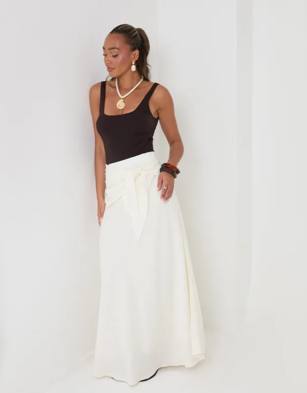 Tie Sash Maxi Skirt in White made by Threadbare