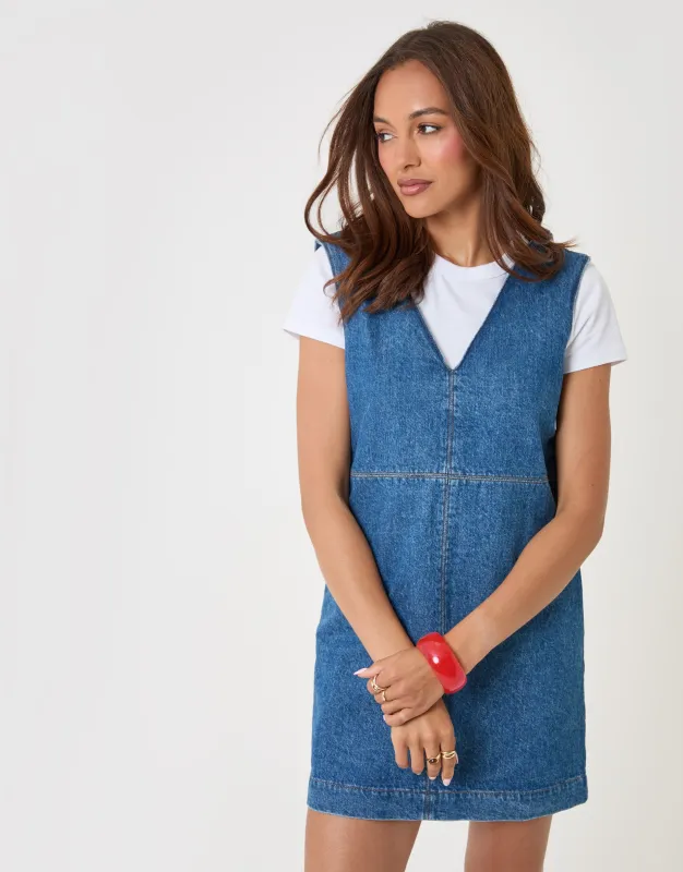 Denim V-Neck Mini Dress in Mid Wash made by Threadbare