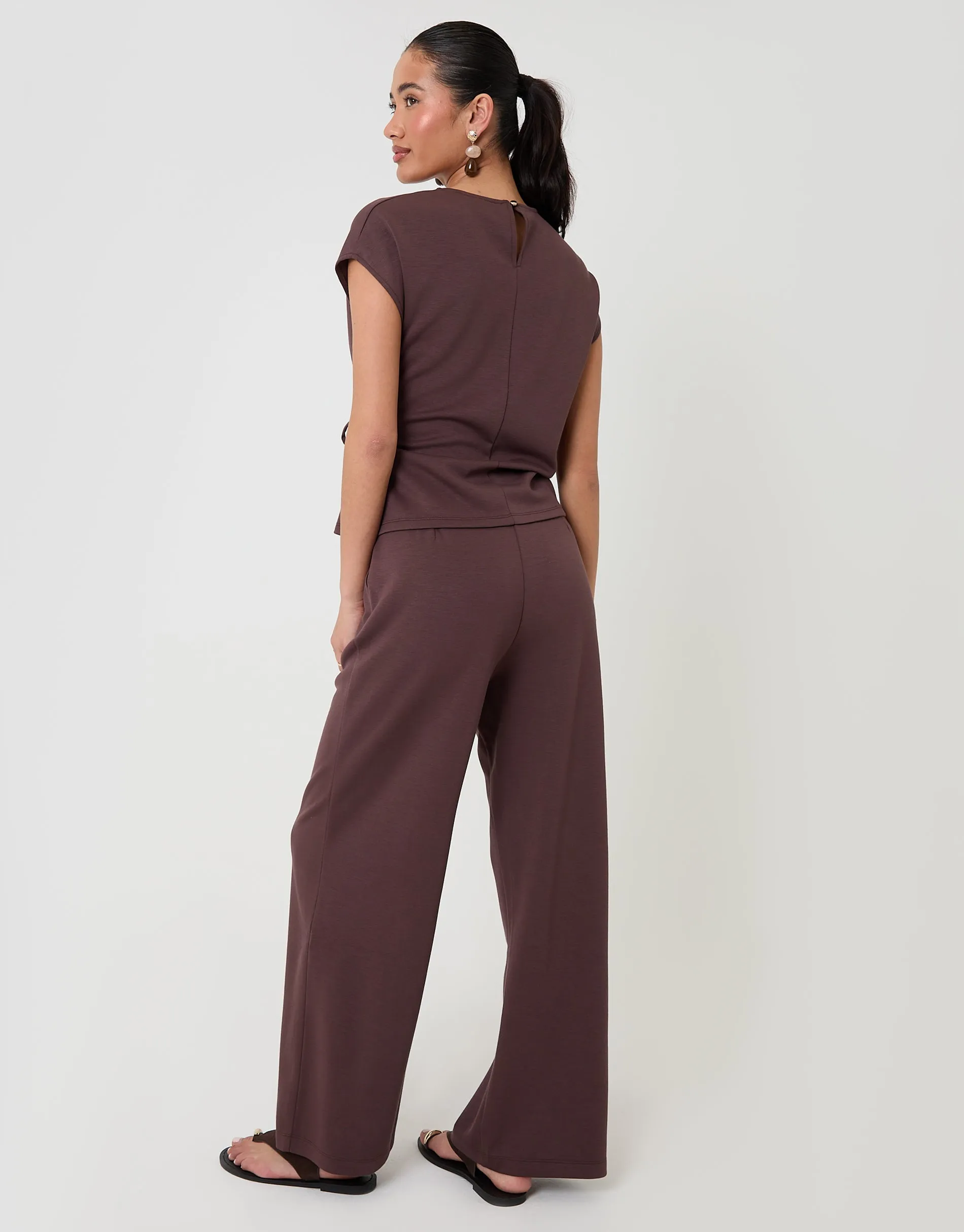 Relaxed Fit Tie Top & Wide Leg Trousers Set in Chocolate Brown sold by Threadbare product image thumbnail 2