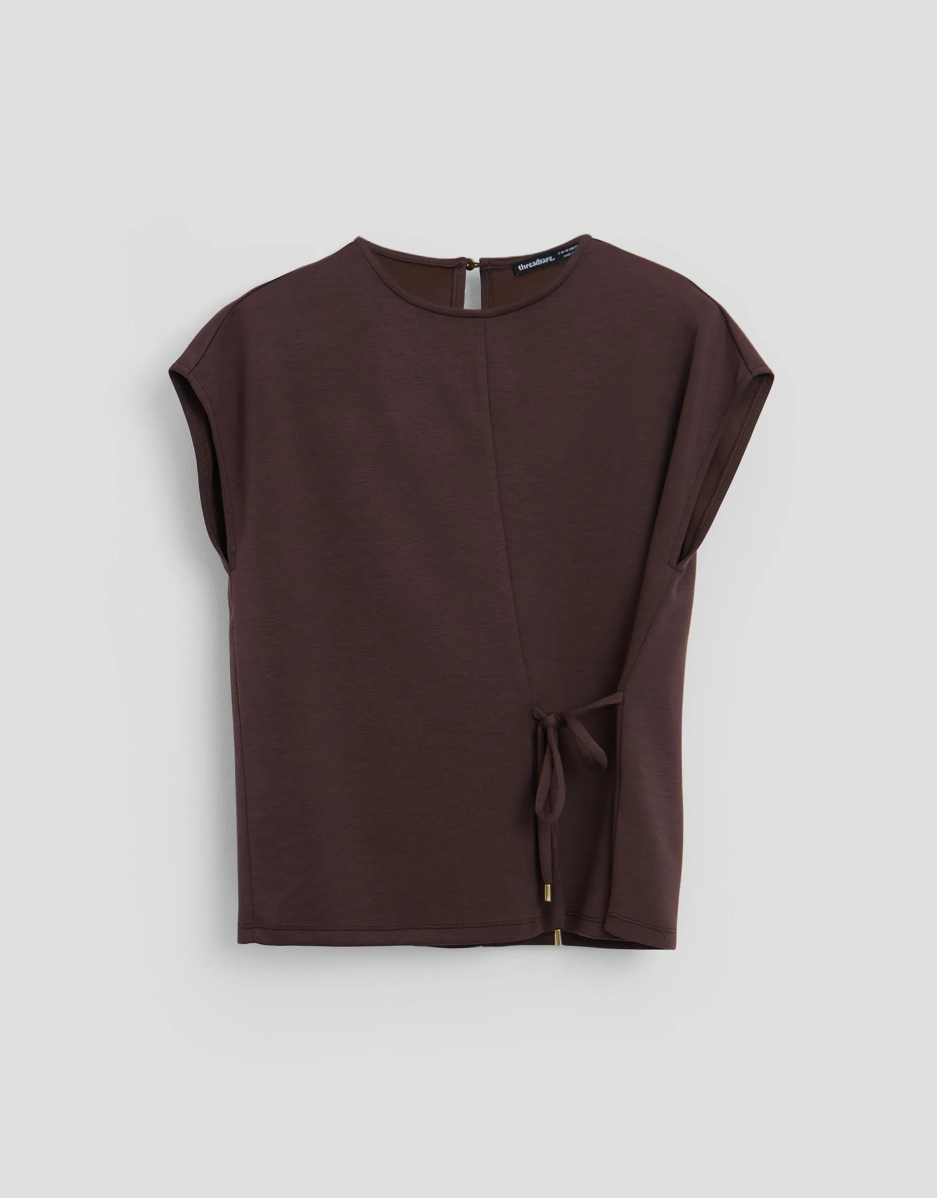 Relaxed Fit Tie Top & Wide Leg Trousers Set in Chocolate Brown sold by Threadbare product image thumbnail 5