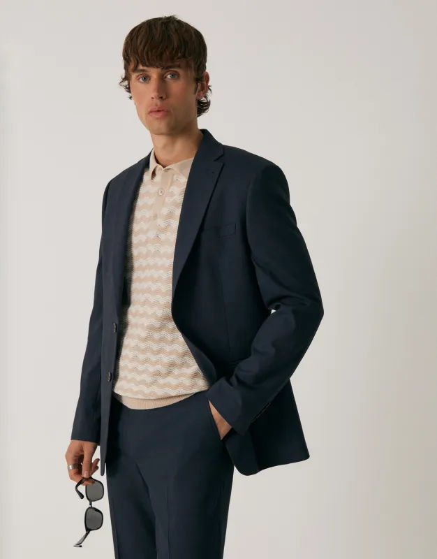 Tailored Fit Single Breasted Blazer in Navy made by Threadbare