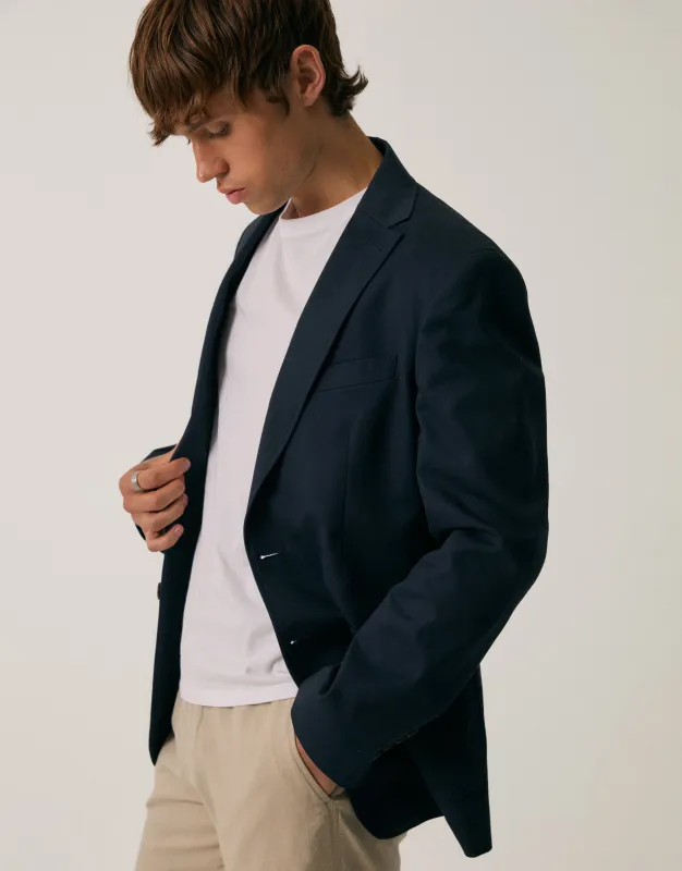 Tailored Fit Cotton Blazer in Navy made by Threadbare