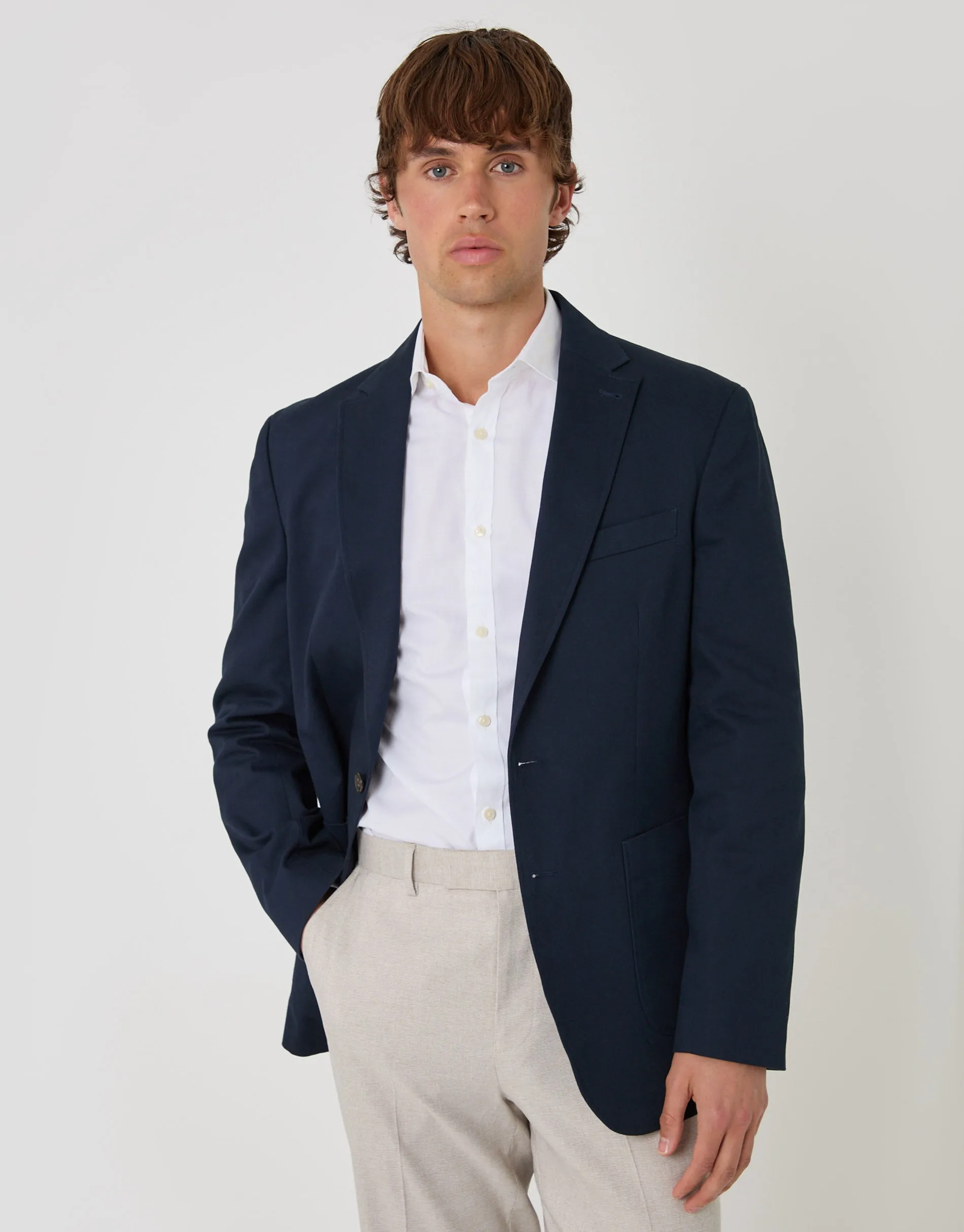 Tailored Fit Cotton Blazer in Navy sold by Threadbare product image thumbnail 4