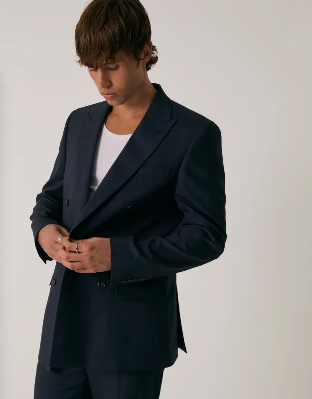 Tailored Fit Double Breasted Blazer in Navy made by Threadbare