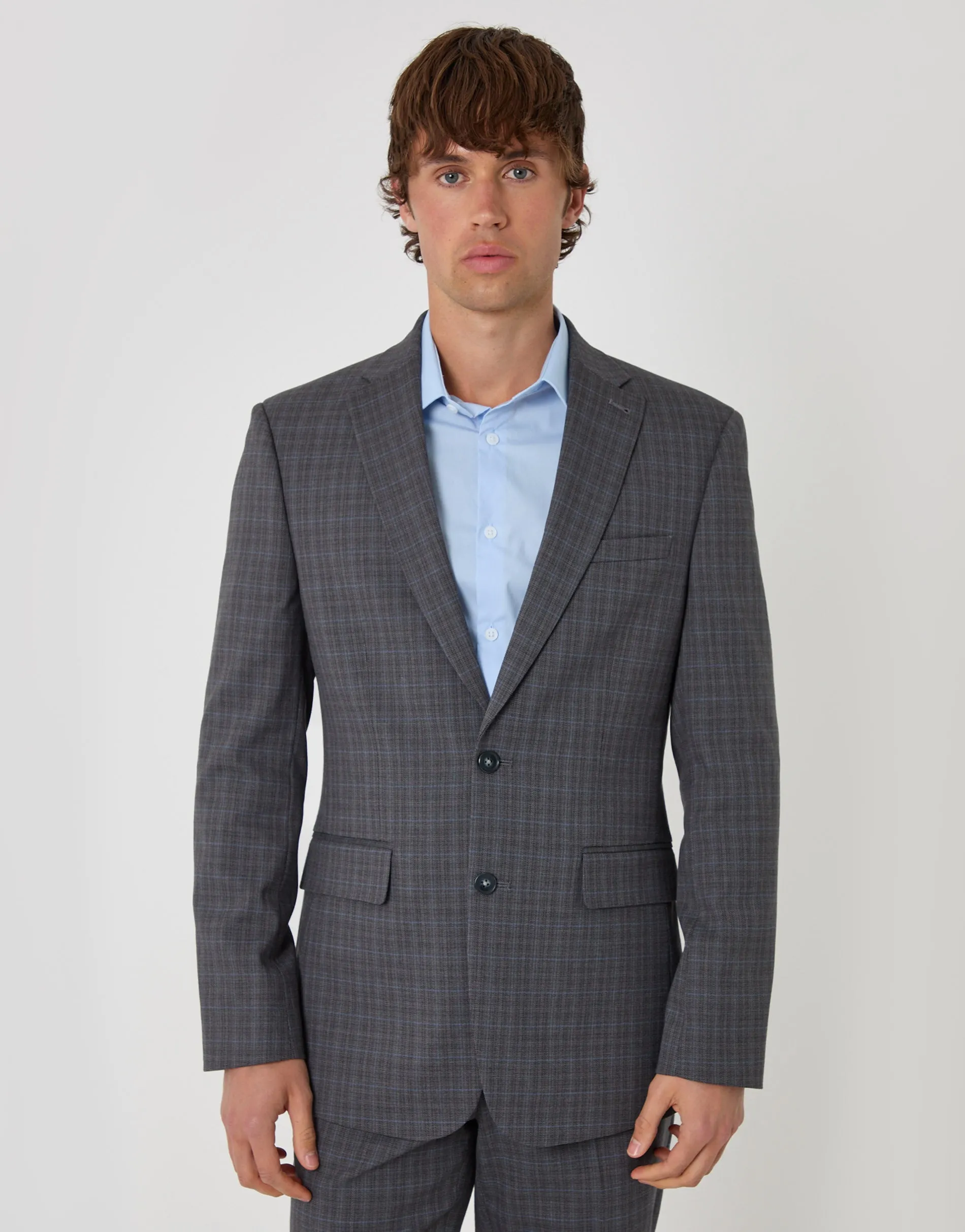 Tailored Fit Cotton Rich Blazer in Grey Check sold by Threadbare product image thumbnail 4