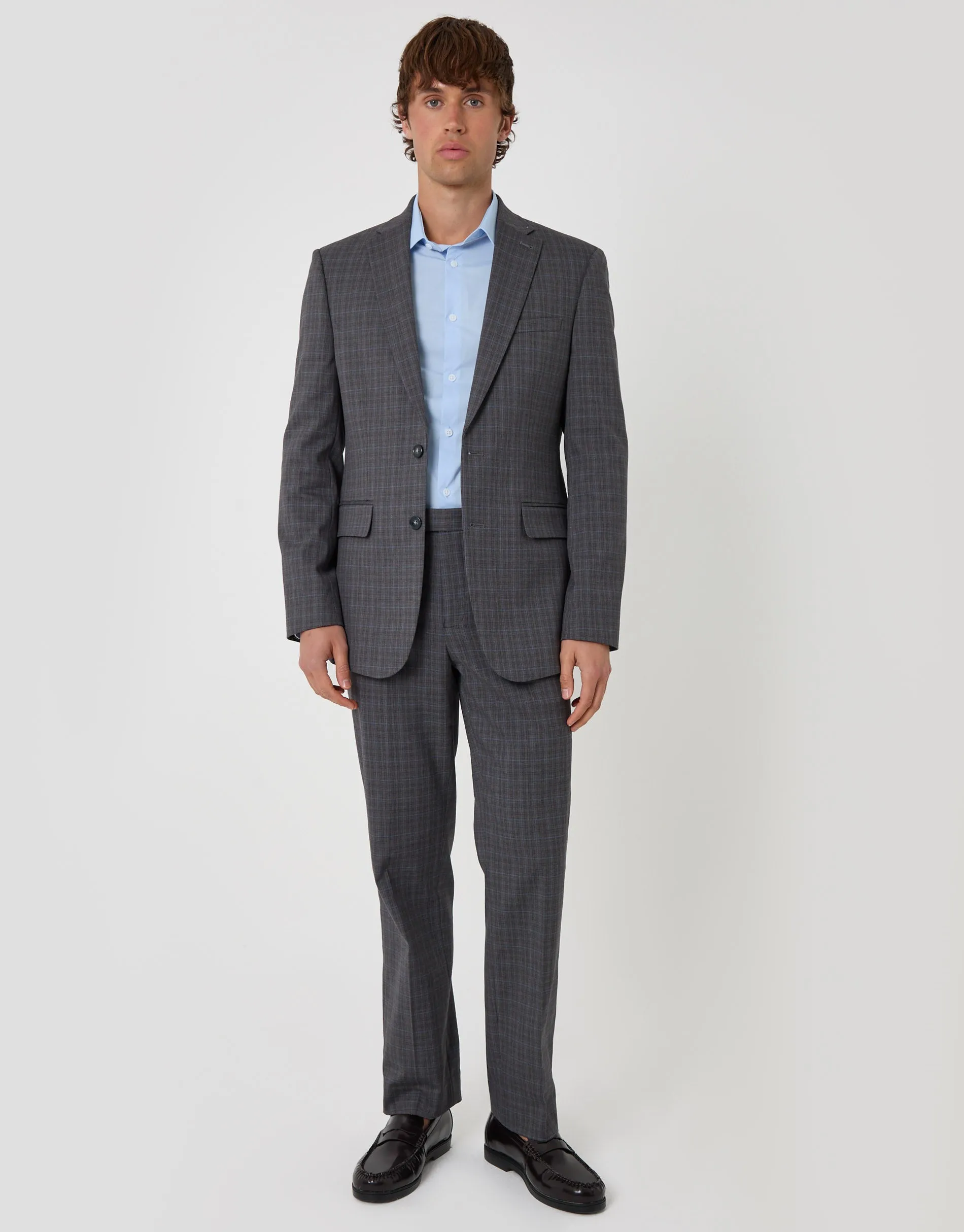 Tailored Fit Cotton Rich Blazer in Grey Check sold by Threadbare product image thumbnail 2