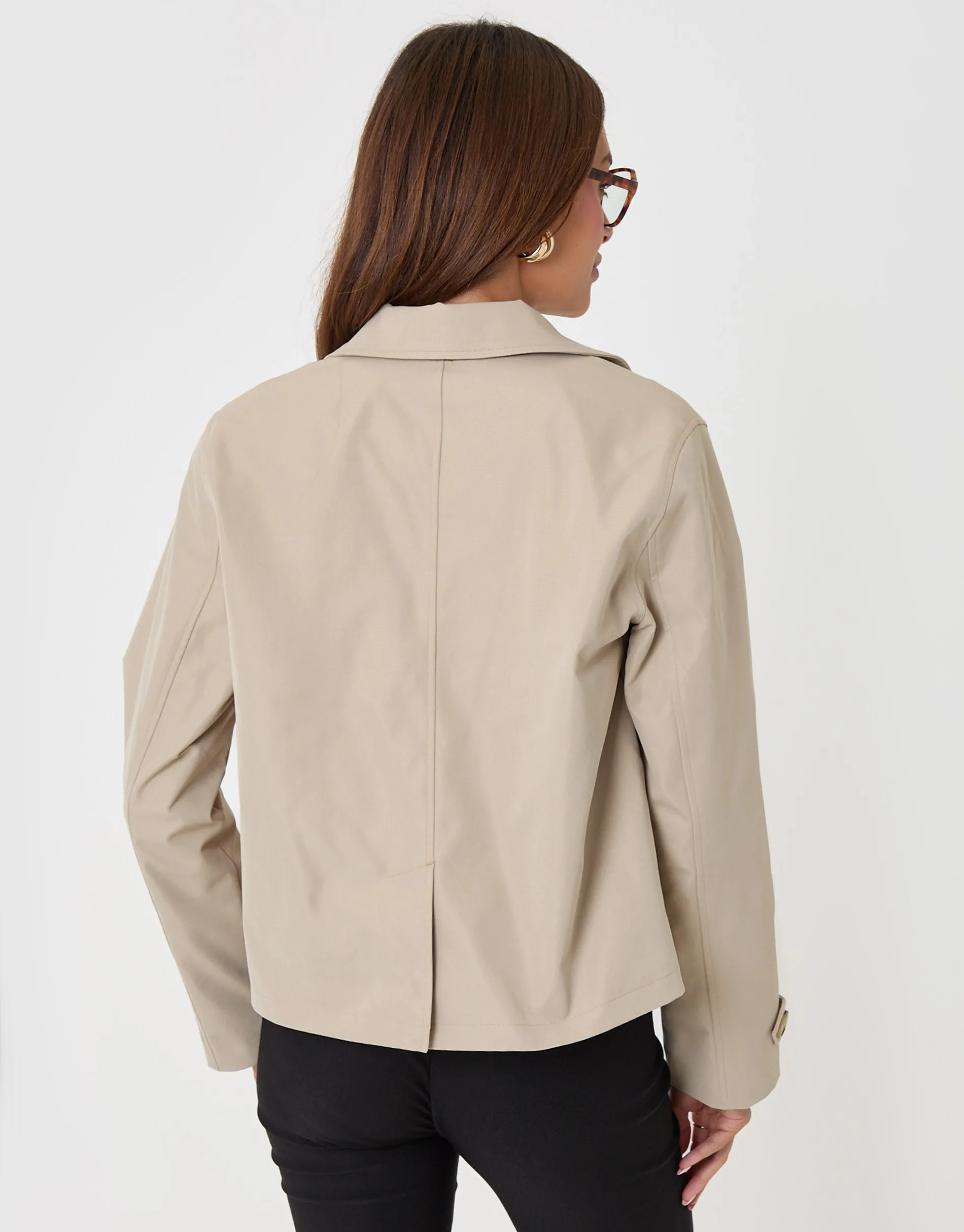 Scarf Detail Cropped Trench Coat in Stone sold by Threadbare product image thumbnail 2