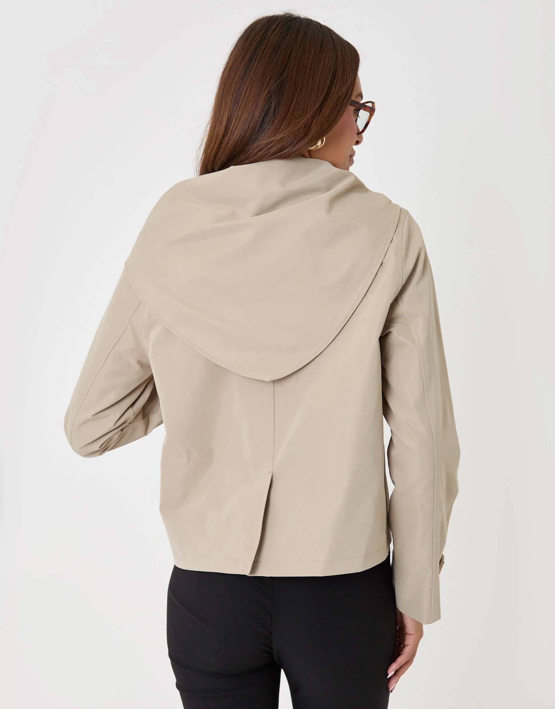 Scarf Detail Cropped Trench Coat in Stone sold by Threadbare product image thumbnail 5