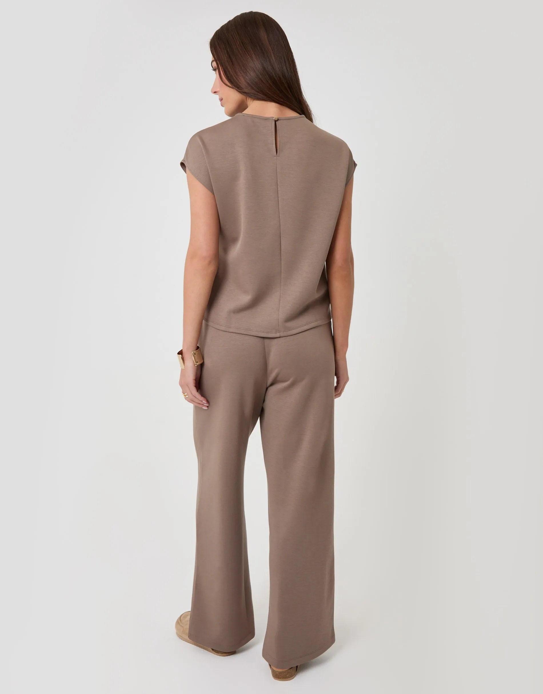 Relaxed Fit Tie Top & Wide Leg Trousers Set in Mink Brown sold by Threadbare product image thumbnail 2