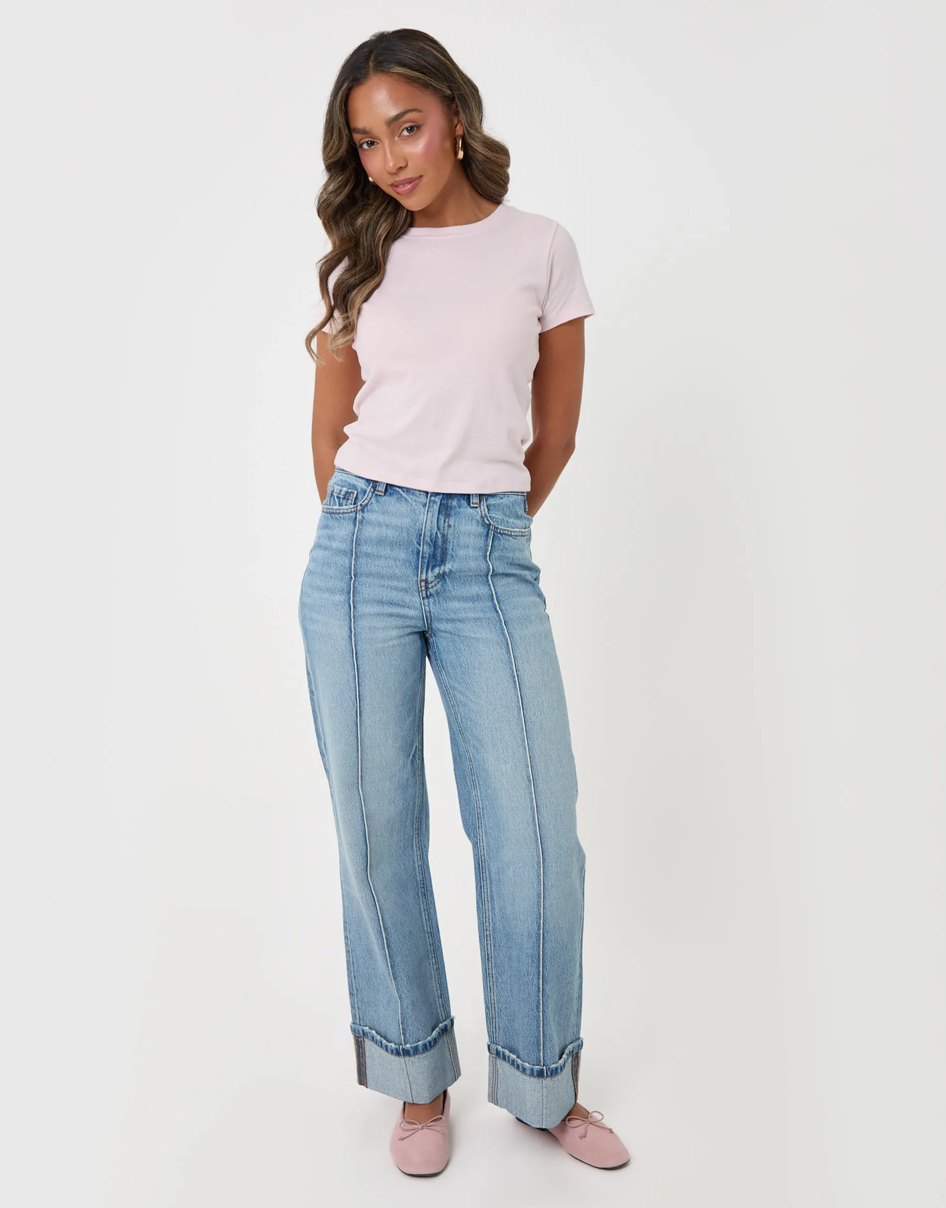 Wide Leg Turn Up Jeans in Light Wash sold by Threadbare product image thumbnail 4