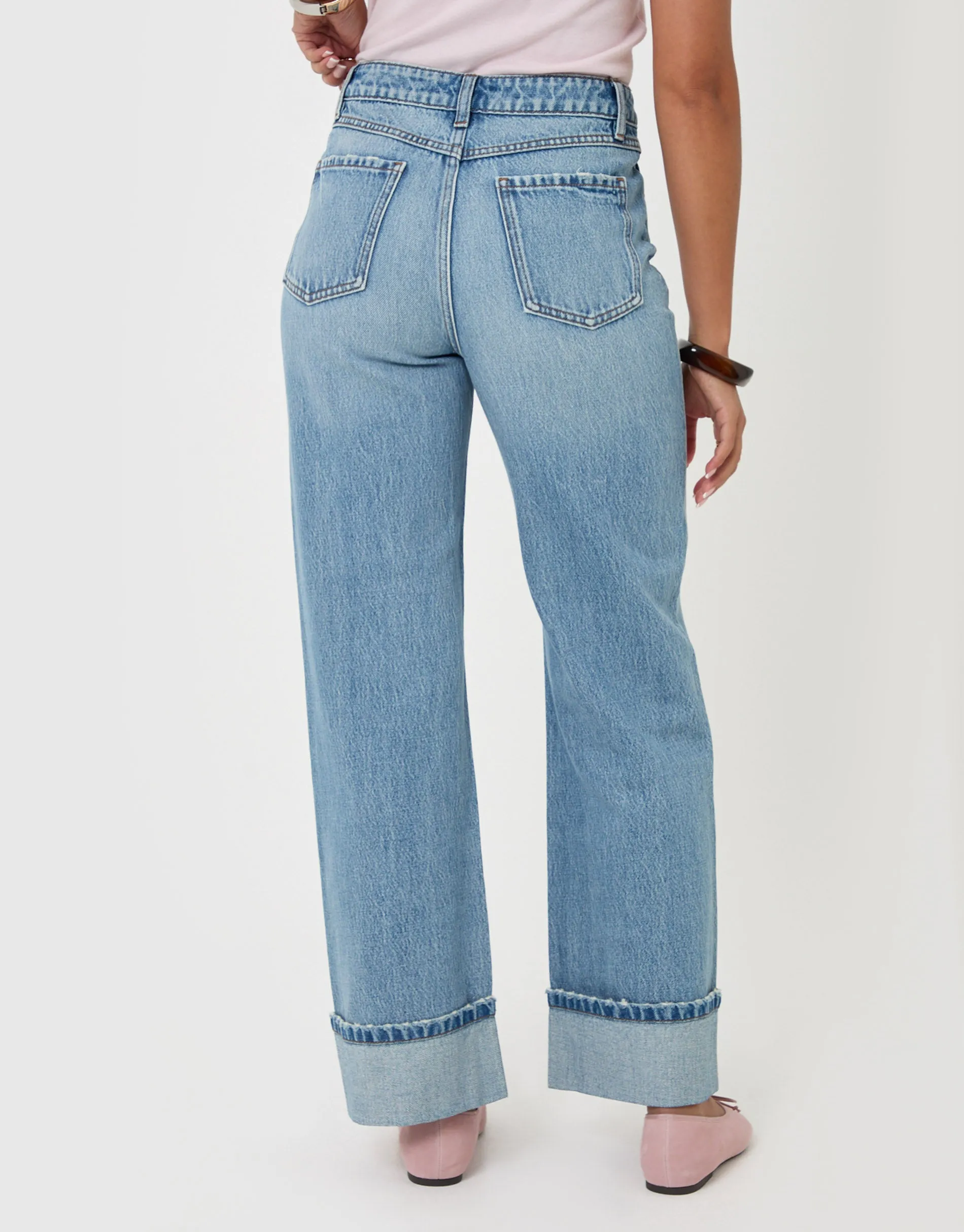 Wide Leg Turn Up Jeans in Light Wash sold by Threadbare product image thumbnail 3