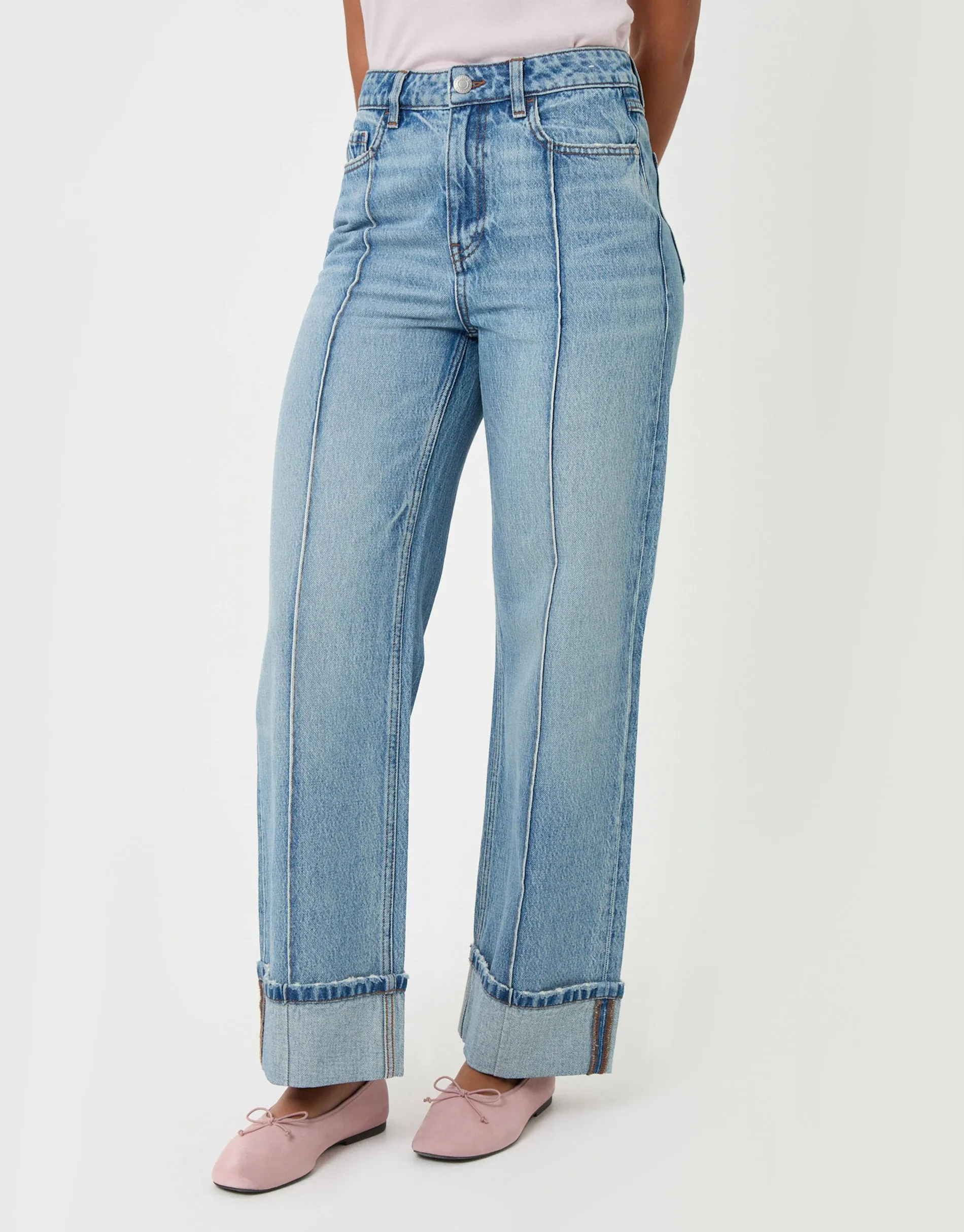 Wide Leg Turn Up Jeans in Light Wash sold by Threadbare product image thumbnail 2
