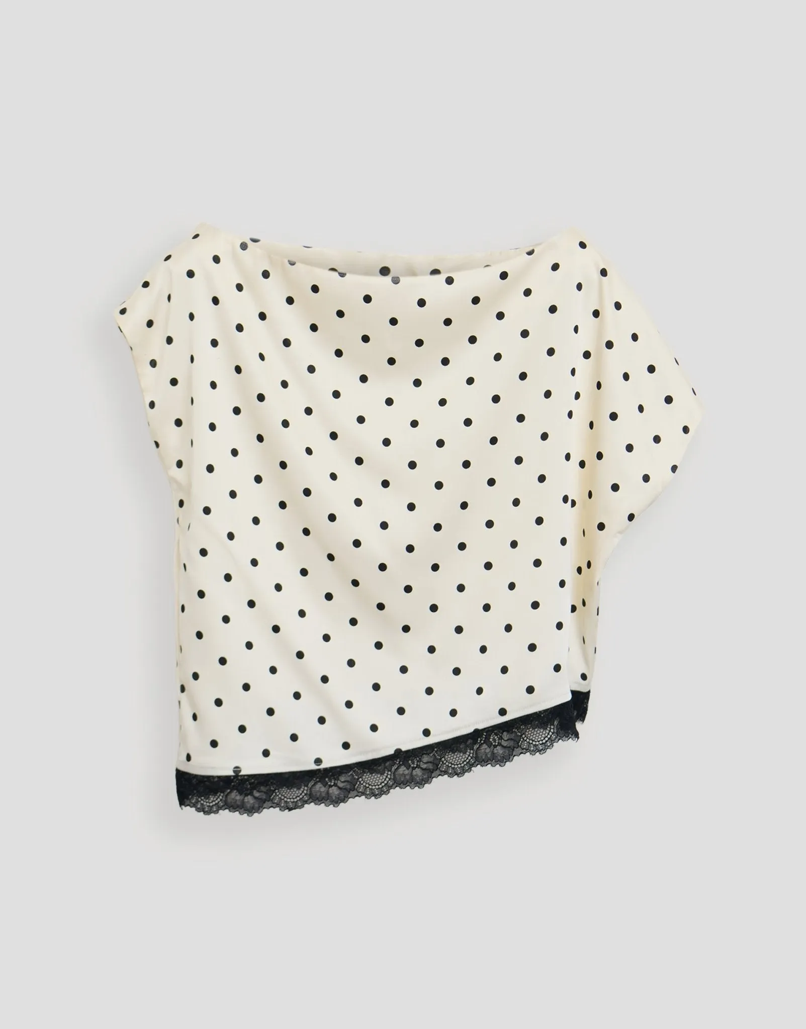 Satin Lace Trim Co-ord Slash Neck Top in Cream Polka Dot sold by Threadbare product image thumbnail 5