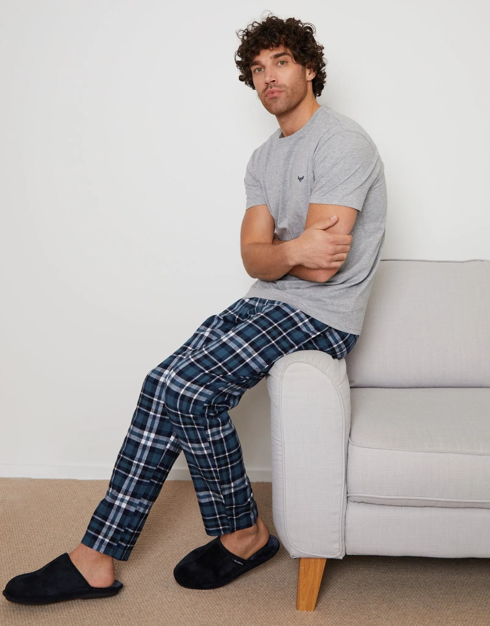2 Pack Short Sleeve T-Shirt & Pants Pyjama Sets in Grey & Navy Check sold by Threadbare product image thumbnail 3