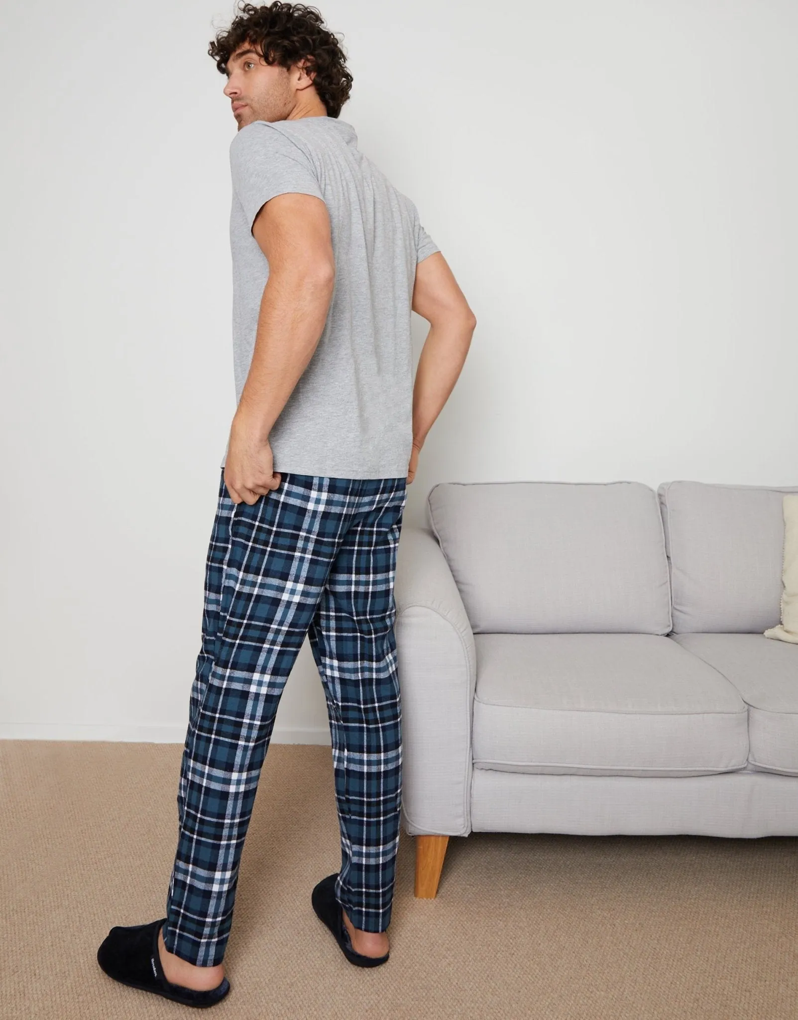 2 Pack Short Sleeve T-Shirt & Pants Pyjama Sets in Grey & Navy Check sold by Threadbare product image thumbnail 2