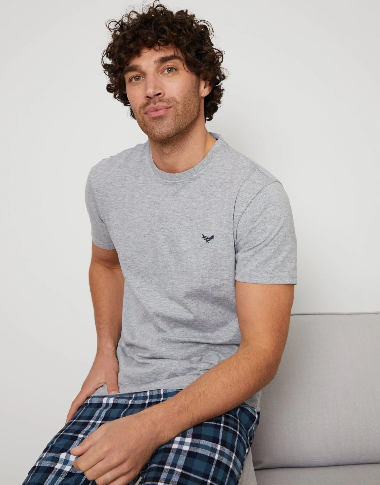 2 Pack Short Sleeve T-Shirt & Pants Pyjama Sets in Grey & Navy Check sold by Threadbare product image thumbnail 4