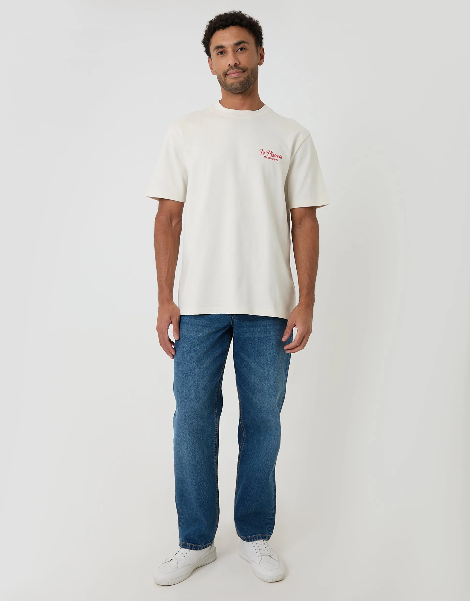 Relaxed Fit Pizzeria Peached Cotton T-Shirt in Ecru sold by Threadbare product image thumbnail 3
