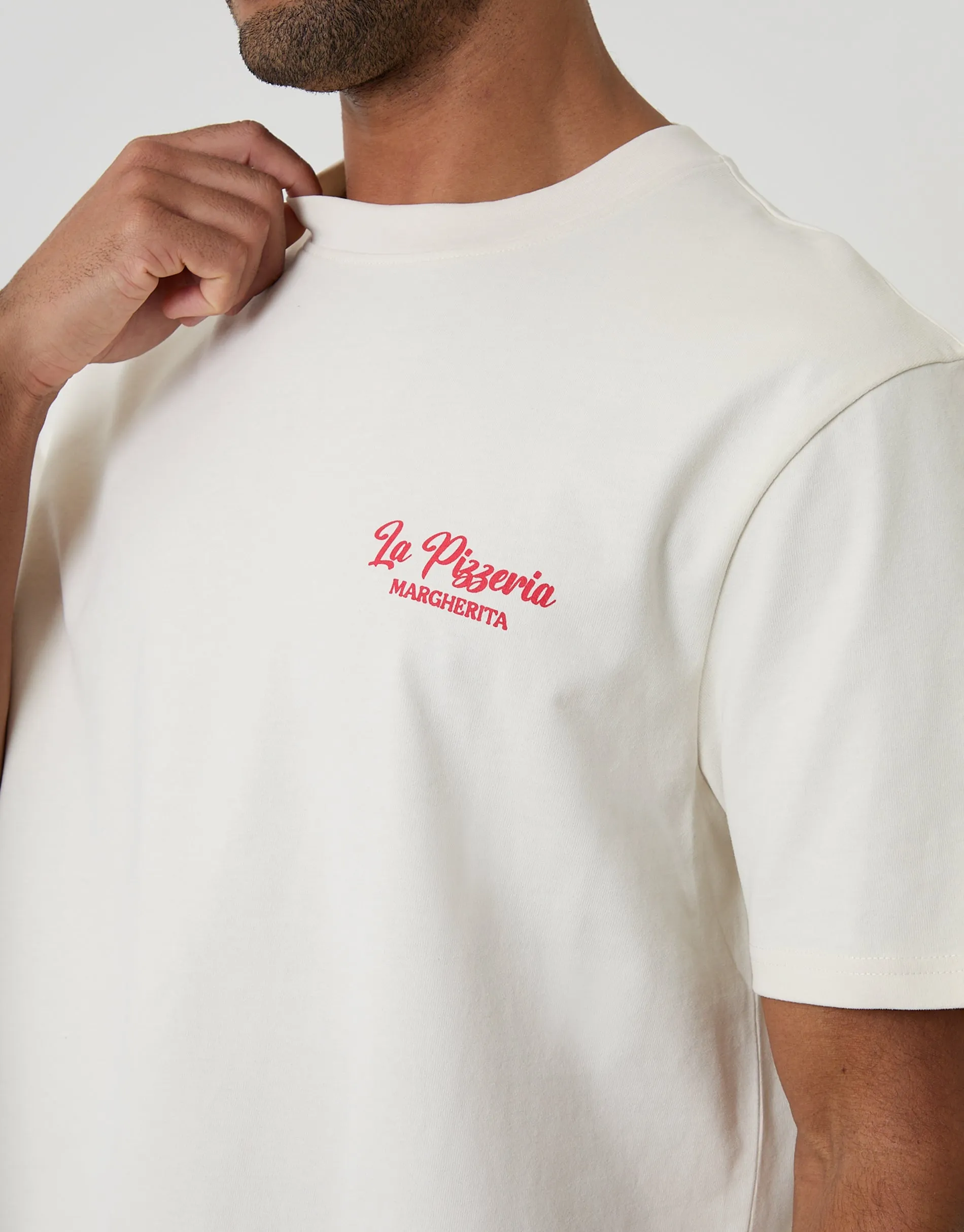 Relaxed Fit Pizzeria Peached Cotton T-Shirt in Ecru sold by Threadbare product image thumbnail 4