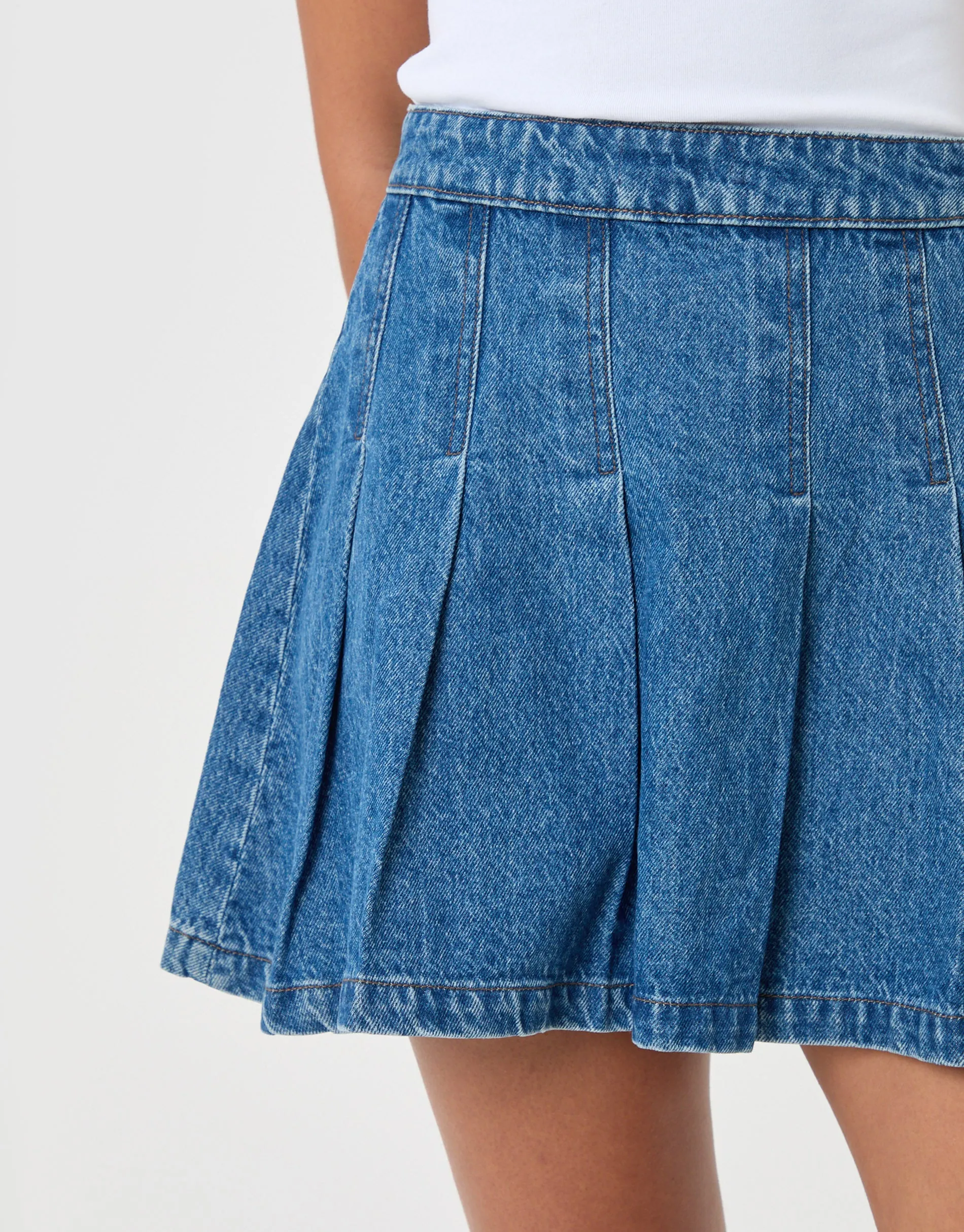 Denim Pleated Mini Skirt in Mid Wash sold by Threadbare product image thumbnail 5