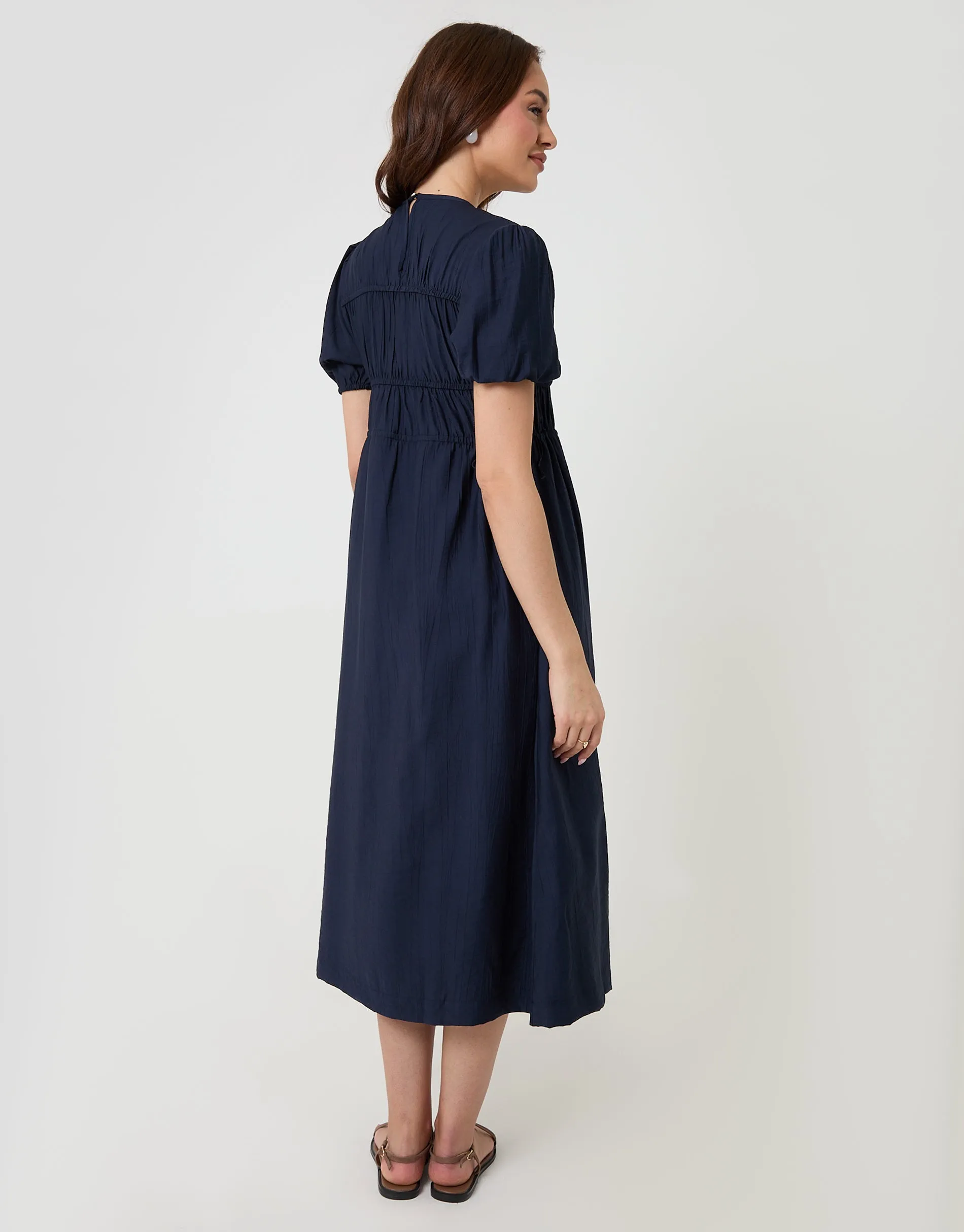 Ruched Drawstring Puff Sleeve Midi Dress in Navy sold by Threadbare product image thumbnail 2