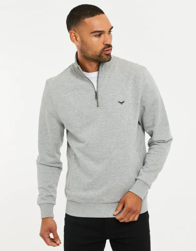 The Essential Cotton Rich Quarter Zip Sweatshirt in Grey Marl made by Threadbare