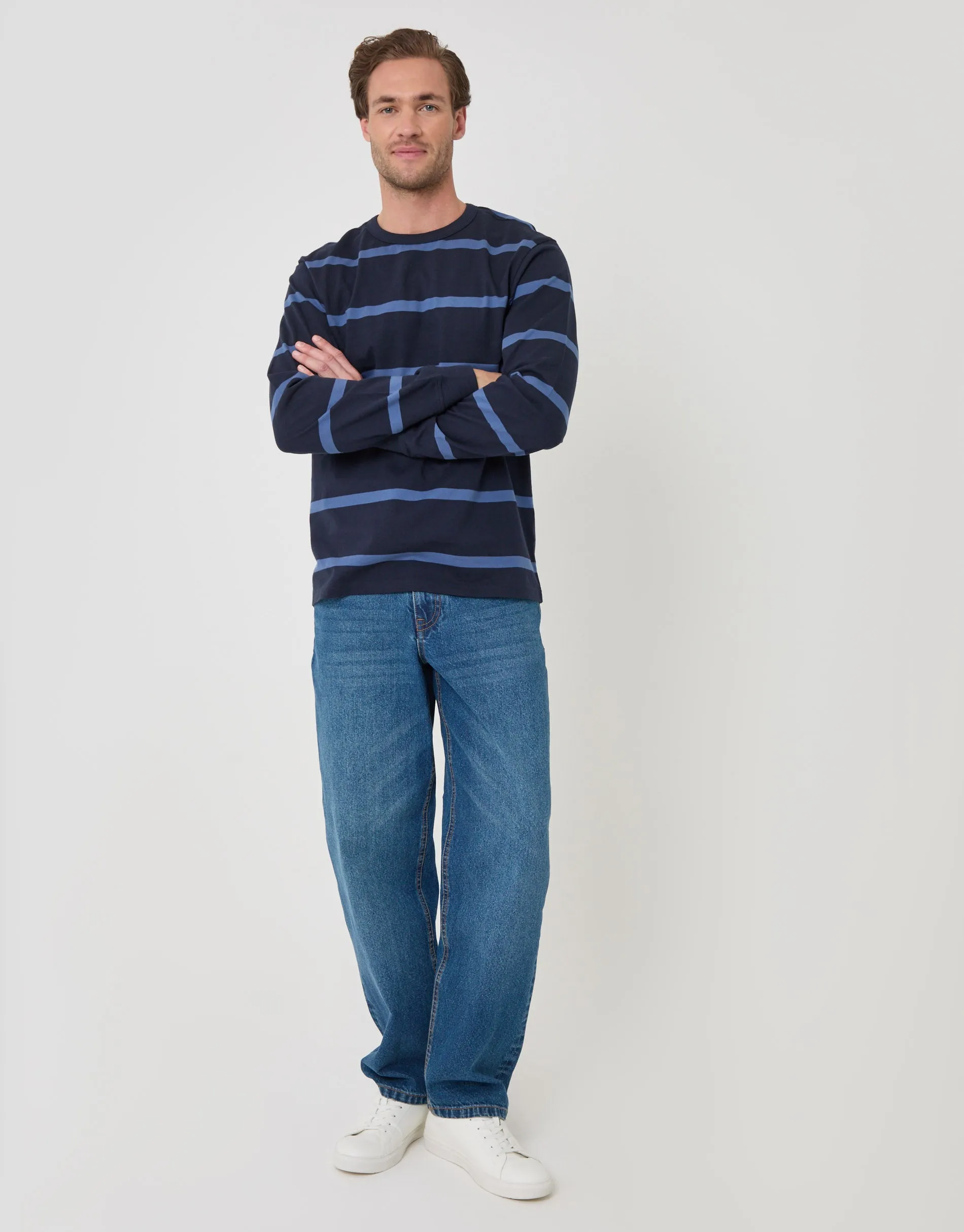 Cotton Jersey Long Sleeve T-Shirt in Navy Stripe sold by Threadbare product image thumbnail 3