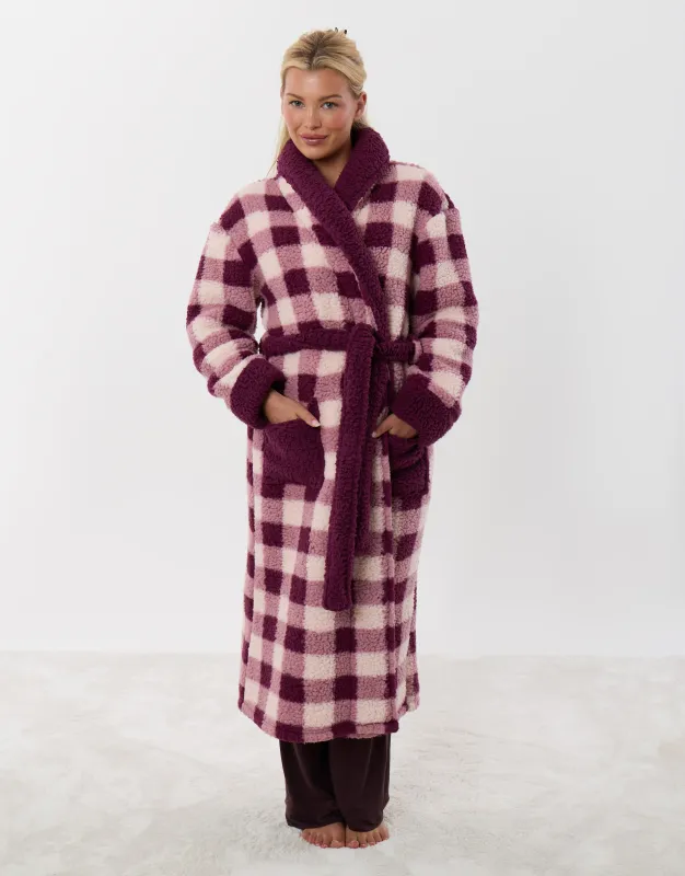 The Ultimate Borg Dressing Gown in Plum Check made by Threadbare