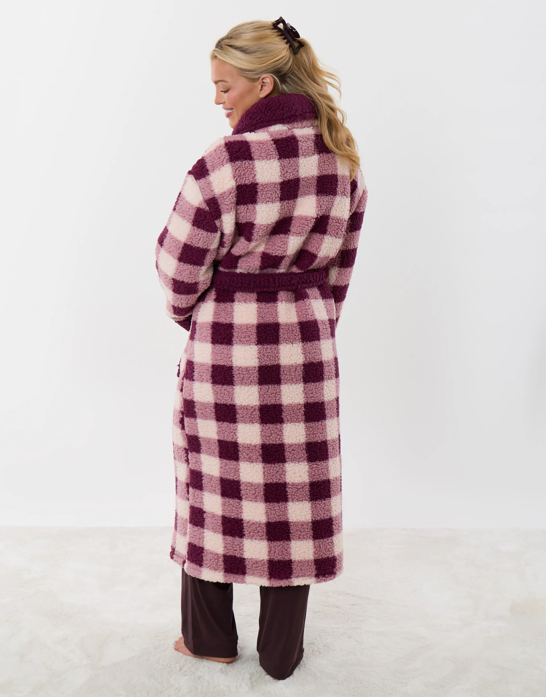 The Ultimate Borg Dressing Gown in Plum Check sold by Threadbare product image thumbnail 4