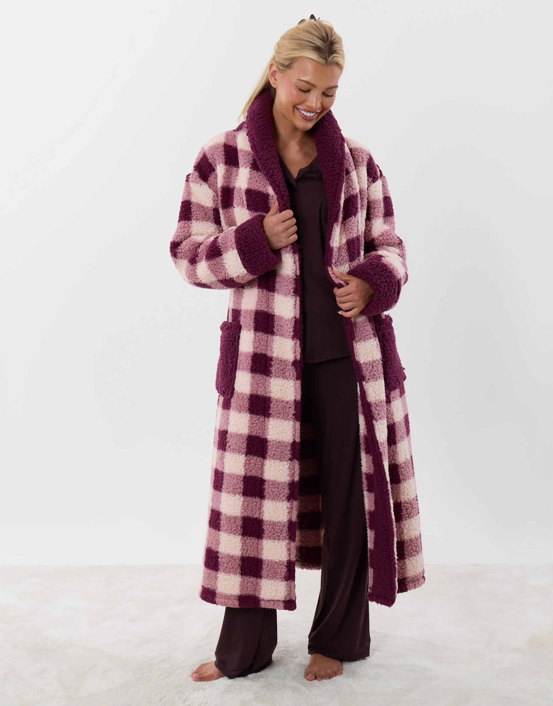 The Ultimate Borg Dressing Gown in Plum Check sold by Threadbare product image thumbnail 3