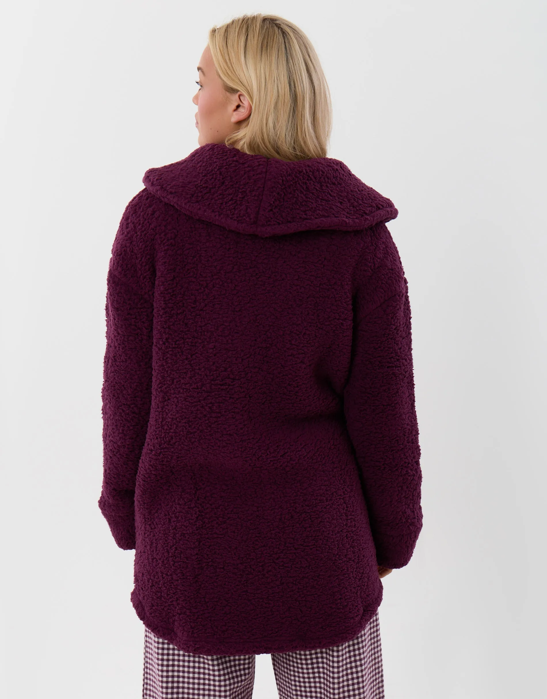 Sherpa Fleece Open Dressing Gown in Plum sold by Threadbare product image thumbnail 3