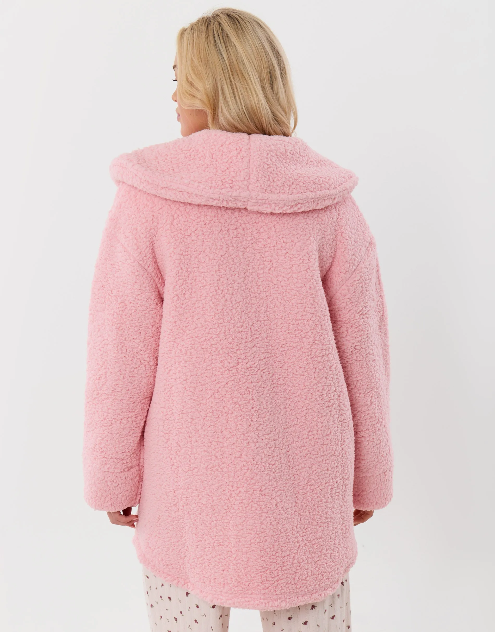 Sherpa Fleece Open Dressing Gown in Pink sold by Threadbare product image thumbnail 3