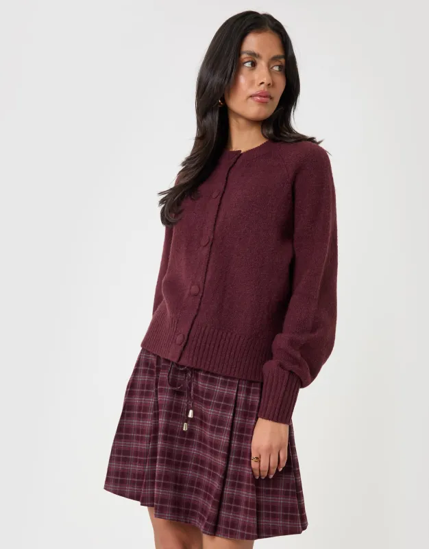 The Relaxed Knitted Cardigan in Plum made by Threadbare