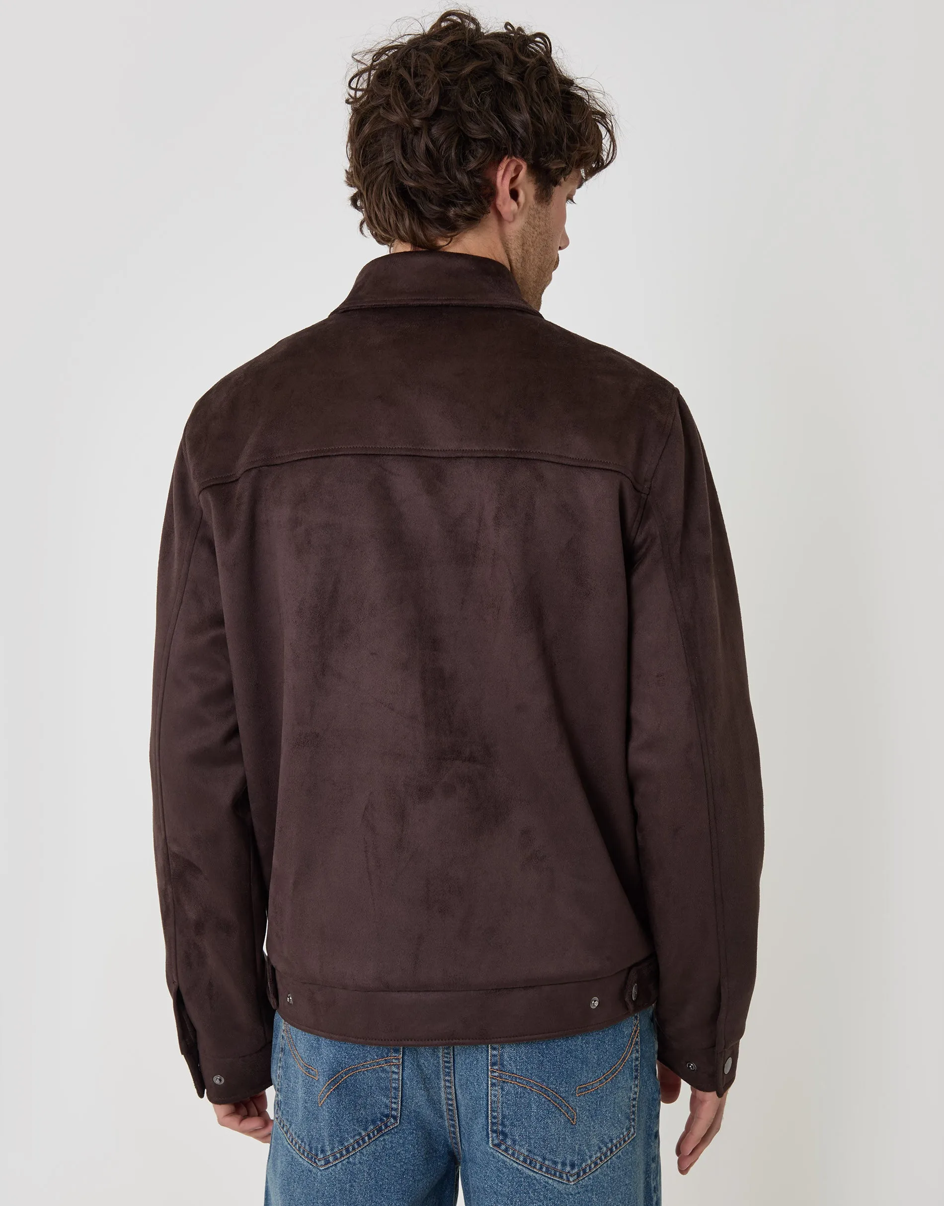 Faux Suede Collared Jacket in Chocolate Brown sold by Threadbare product image thumbnail 3