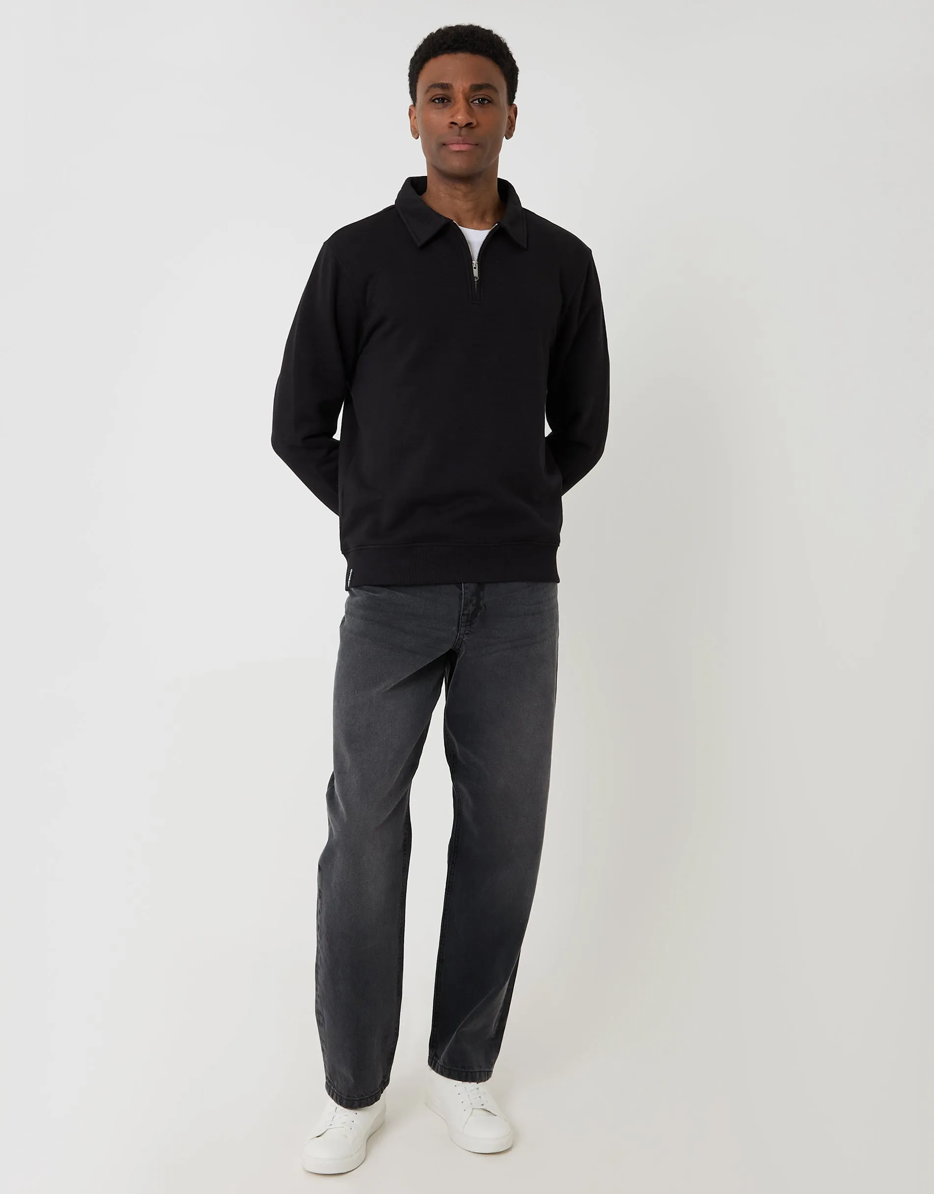 Quarter Zip Collared Sweatshirt in Black sold by Threadbare product image thumbnail 3