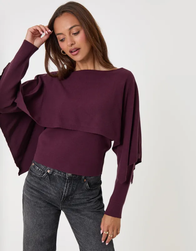 Long Sleeve Cape Top in Plum made by Threadbare